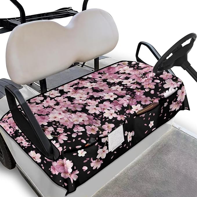 Golf Cart Seat Covers, Universal Golf Cart Seat Towel Blanket with 4 Front Pockets & Nonskid Bottom Fits for Club Car 2 Person Seats Golf Carts