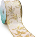 CT CRAFT LLC Tan Burlap Gold Swirl Wired Ribbon 2.5 Inch x 10 Yards by CTCRAFTLLC