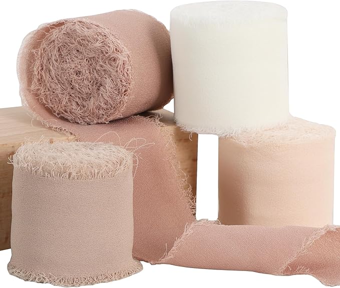 TONIFUL 4 Rolls Silk Chiffon Ribbon, 1-1/2 Inch x 22yds, Handmade Fringe Silk by TONIFUL