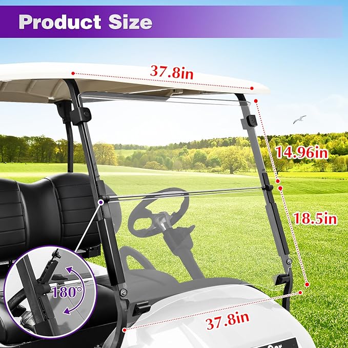 4.5mm Extra Thick Golf Cart Windshield Compatible with Club Car Precedent 2004-UP | Transparent Replacement Windshield for Club Car Precedent Gas & Electric Golf Cart Accessories