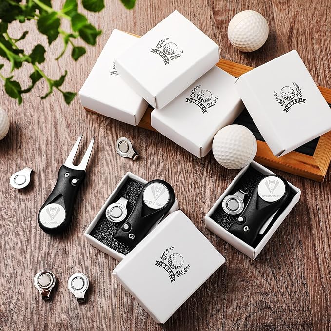 Sliner 6 Sets Groomsman Golf Proposal Gifts Include Groomsman Golf Ball Marker and Magnetic Divot Tool with Gift Box for Wedding