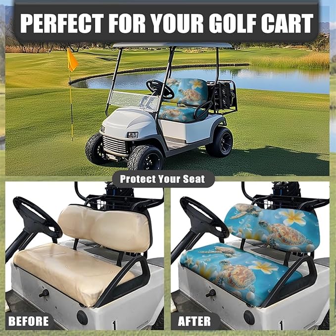 Bulopur Tropical Sea Turtle Golf Cart Towel Seat Cover Non-Slip Breathable Golf Cart Cushion Cover and Backrest Cover 2 Pack Golfcart Accessory for Golfer Gifts