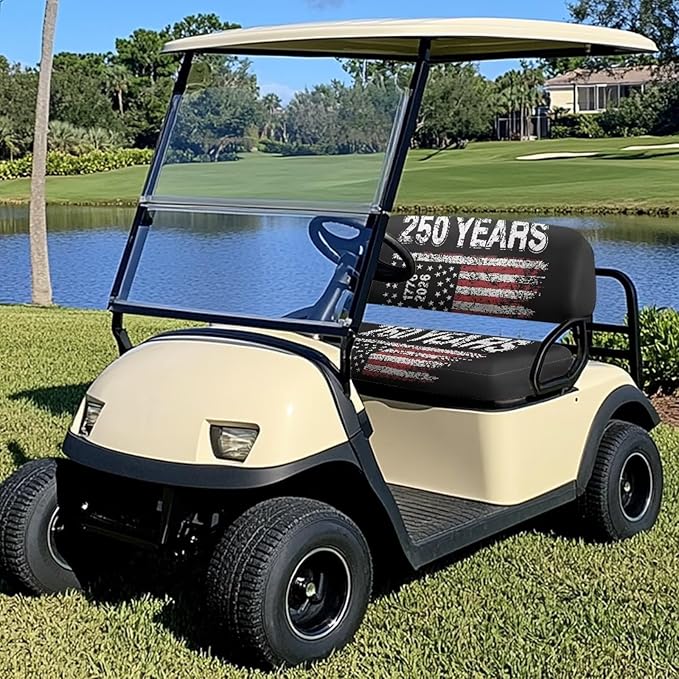 Yewatlles Golf Club Car Seat Covers, Golf Cart Seat Covers for Club Car Printed Ordinary Seat Casual Comfortable/Breathable Vintage 250 Years American Flag Graphic