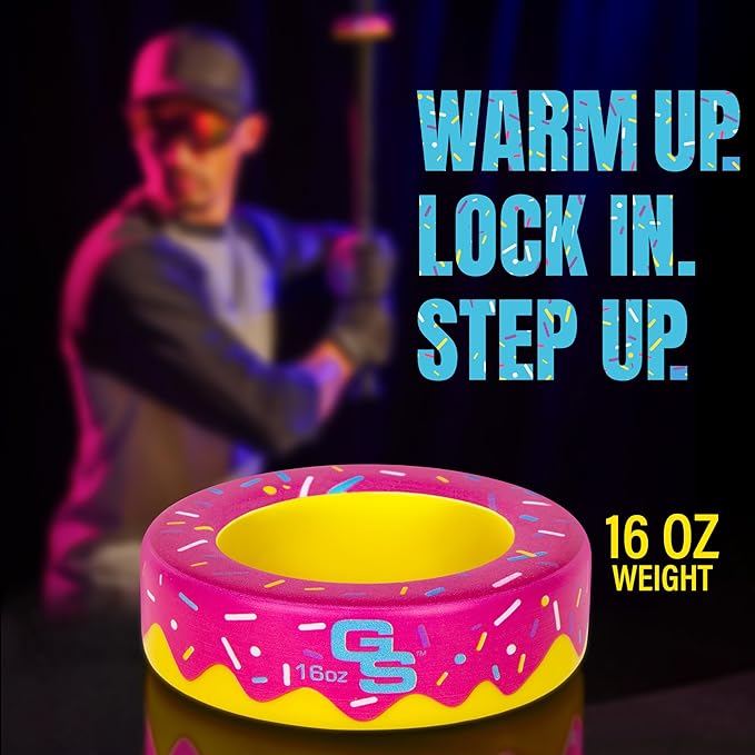 GoSports Baseball and Softball Bat Donut - 16 oz Baseball Drip Bat Weight for Youth and Adult - Blue or Pink