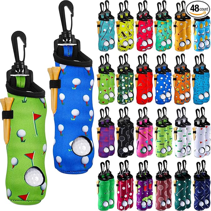 WILLBOND 48 Pcs Golf Ball Tee Holder Neoprene Golf Ball Pouch Golfs Balls Carry Bag Multicolor Portable Golfs Accessories for Men and Women, 24 Colors
