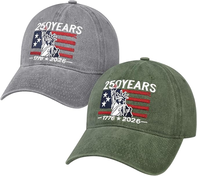 2 Pack USA 250th Anniversary Washed-Cotton Baseball Cap Patriotic Hat American 250 Year Merchandise for Men Women