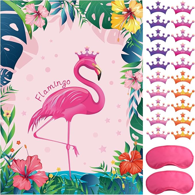 ASTARON Pin The Crown on The Flamingo, Flamingo Theme Party Game by ASTARON