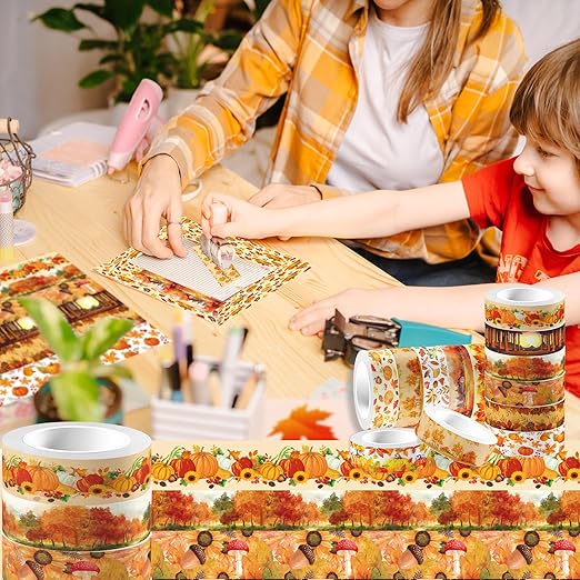 12 Pcs Thanksgiving Washi Tape Maple Leaf Print Masking Tape Pumpkin Pattern - Image 6
