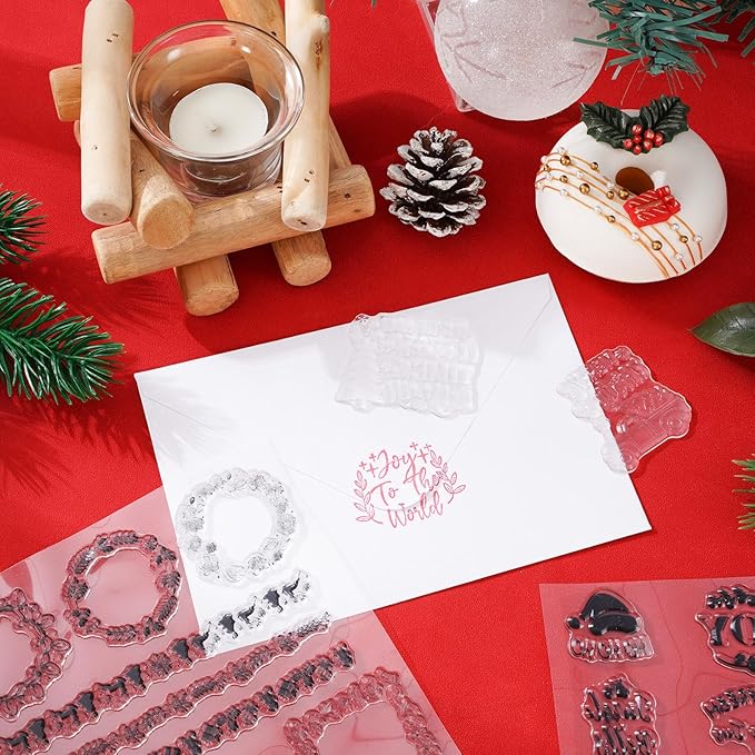 Whaline 5 Sheet Christmas Clear Stamps Wreath Snowman Gnome Silicone - Image 6