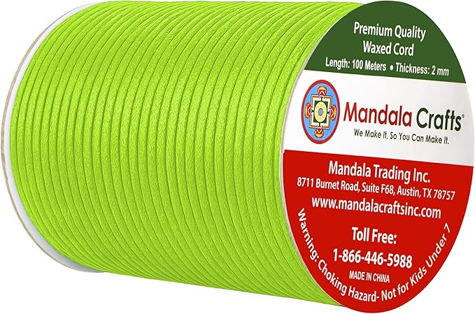 Mandala Crafts 2mm 109 Yards Lime Green Cotton Waxed Cord - Image 2