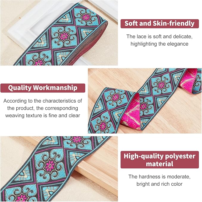 PH PandaHall 2 Inch Embroidered Woven Ribbon, 7 Yards Vintage Jacquard Ribbon - Image 7