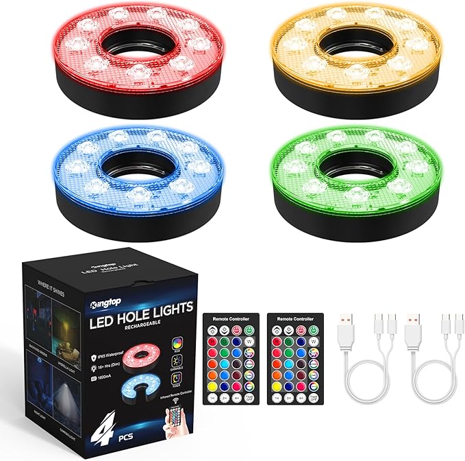 KINGTOP Rechargeable LED Golf Hole Light - Waterproof, Focused Illumination Lens, Remote-Controlled, Perfect for Backyard Night Golf Practice Putting Green Cup Lights, Camping, Outdoor Party