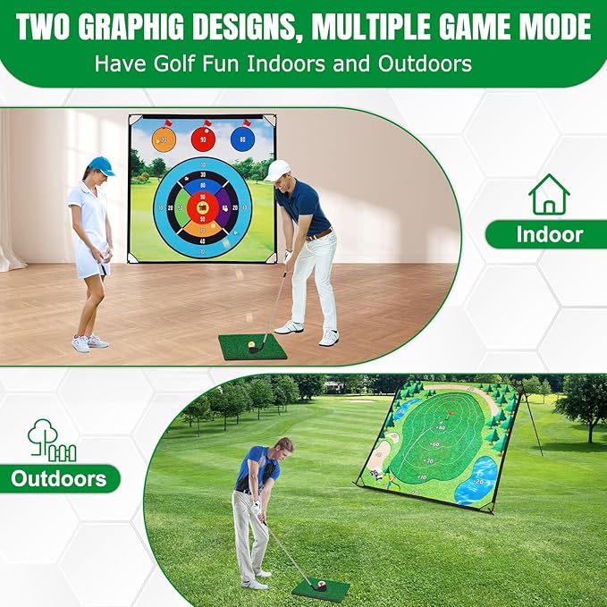 Golf Chipping Game Set, Large Double-Sided Golf Practice Mat, Portable Sticky Golf Game with 2 Clubs, 20 Sticky Balls for Indoor&Outdoor Yard, Family Fun (6FTx6FT