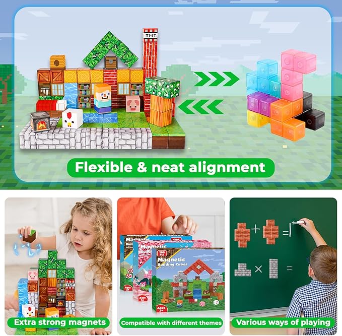 Magnetic Blocks-100PCS Grassland Building Blocks Set, Kids Classroom Sensory Toy - Image 4