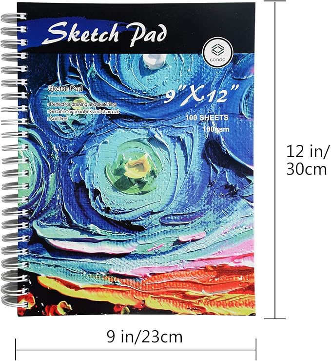 conda 9"x12" Sketch Book, 100 Sheets, Spiral Bound Artist Sketch Pad, Durable - Image 5