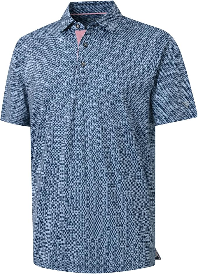 M MAELREG Mens Golf Shirt Short Sleeve Dry Fit Print Moisture Wicking Performance Patterns Collared Polo Shirt