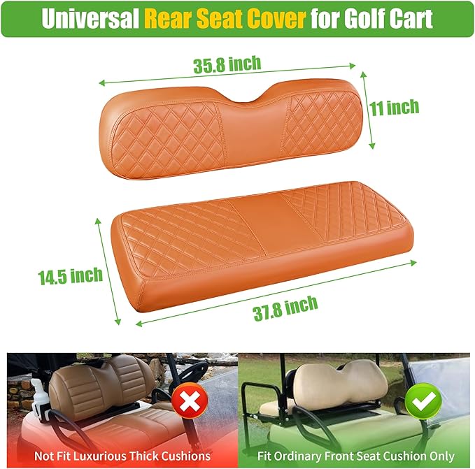 10L0L Golf Cart Seat Covers for Club Car Precedent,EZGO TXT Front/Rear Seats Diamond Pattern,Vinyl Leather with Adjustable Straps and Retractable Buckle, No Stapler Needed