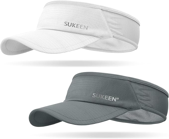 Sukeen 2 Pack Sports Sun Visor Men Women Lightweight Packable Cooling Stretchy Visor Hat for Running, Tennis, Golf