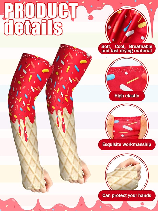 JaGely 16 Pairs Ice Cream Arm Sleeves for Kids UV Sun Protection Football Basketball Baseball Compression Long Sleeves Youth