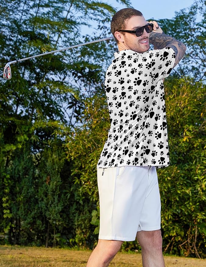 HUURAY Funny Golf Polos for Men Funny Print Short Sleeve Shirts Quick Dry Polo Shirts Hawaiian Shirt Performance Golf Outfits