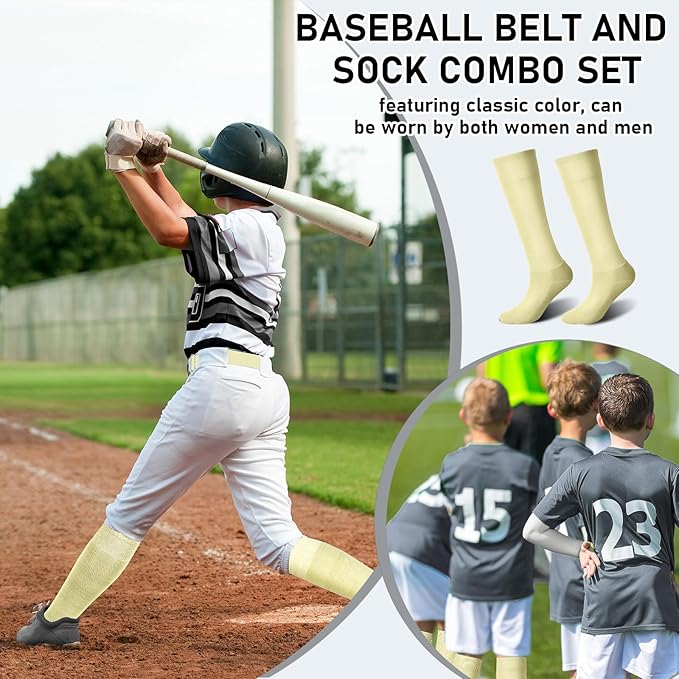 Zhanmai Baseball Belt and Socks Combo, Adjustable Elastic Belt and Softball Socks, Multiple Sizes for Youth Boys Girls, Adult