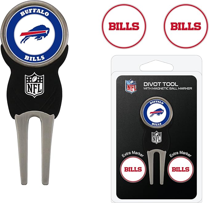 Team Golf NFL Divot Tool with 3 Golf Ball Markers Pack, Markers are Removable Magnetic Double-Sided Enamel