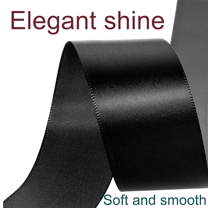 1-1/2 Inch Black Ribbon, 50 Yards Craft Polyester Satin Ribbon Perfect - Image 3