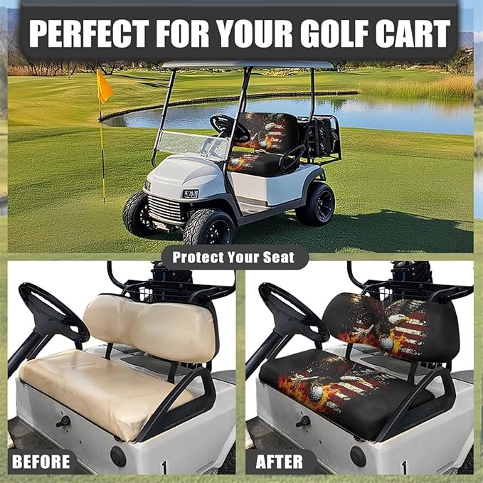 Suobstales Golf Cart Front and Rear Seat Cover Set for EZGO TXT RXV & Club Car DS 2 Passenger, Washable Bench Seat Covers Kit