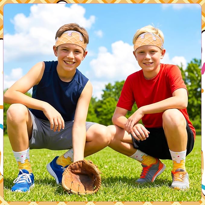 Ice Cream Baseball Headband and Ice Cream Sock Sports Elastic Sweatband Funny Sports Baseball Gifts for Youth Teen Women Men Athletes Football Basketball Running Gym Party Favors