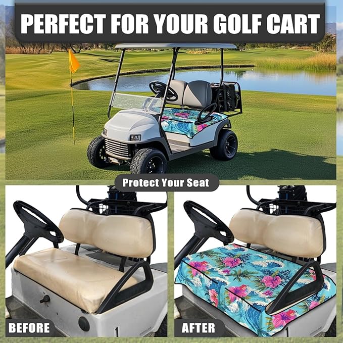 Golf Cart Seat Covers, Universal Golf Cart Seat Towel Blanket with 4 Front Pockets & Nonskid Bottom Fits for Club Car 2 Person Seats Golf Carts