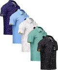 ZITY 5 Pack Mens Golf Shirt Short Sleeve UPF 50+ Moisture Wicking Performance Print Patterns Casual Golf Polo Shirts for Men