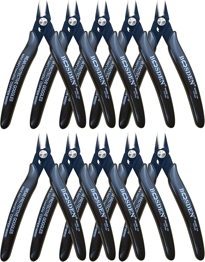 170 Wire Cutters, 10 Pack, Flush Cut Pliers 5 Inch, BOOSDEN Micro Wire Cutters by BOOSDENMakingYourLifeEeasier