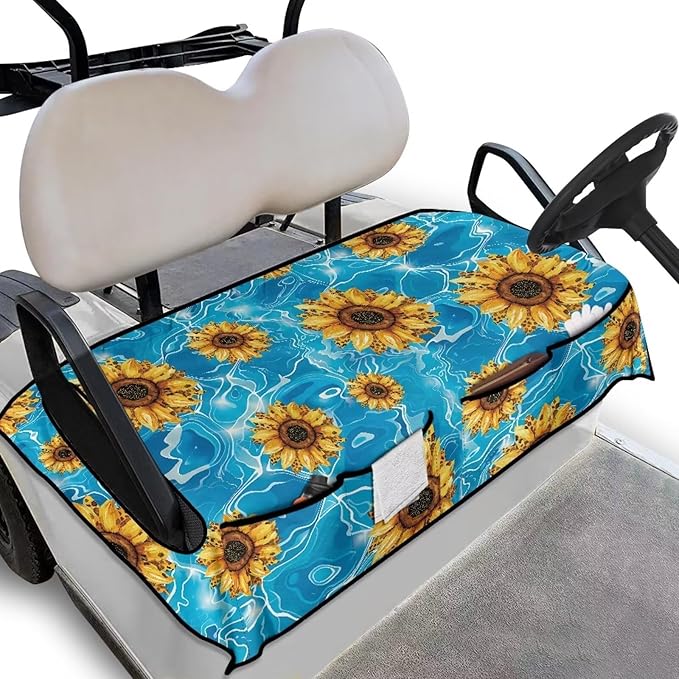 Golf Cart Seat Covers, Universal Golf Cart Seat Towel Blanket with 4 Front Pockets & Nonskid Bottom Fits for Club Car 2 Person Seats Golf Carts