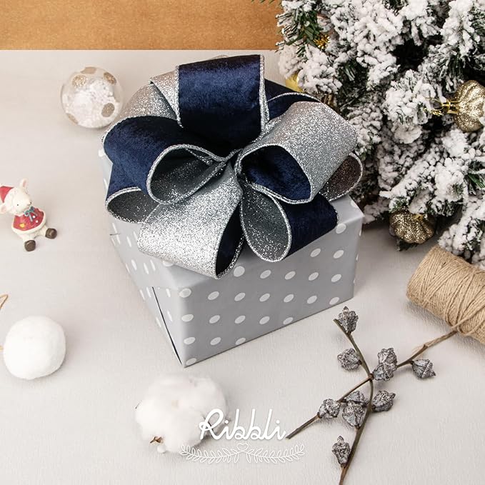 Ribbli Navy Velvet Wired Ribbon 2.5 Inch Navy Velvet - Image 2