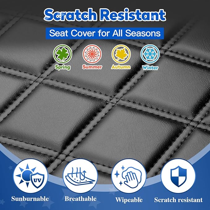 NOKINS 4PCS Golf Cart Diamond Seat Covers Kit, Front&Rear Seat Covers Fits EZGO TXT 1994-2013/EZGO RXV Standard Seat Cushion, EZGO Vinyl Seat Cover Accessories, No Staples(Black&Black Stitch)