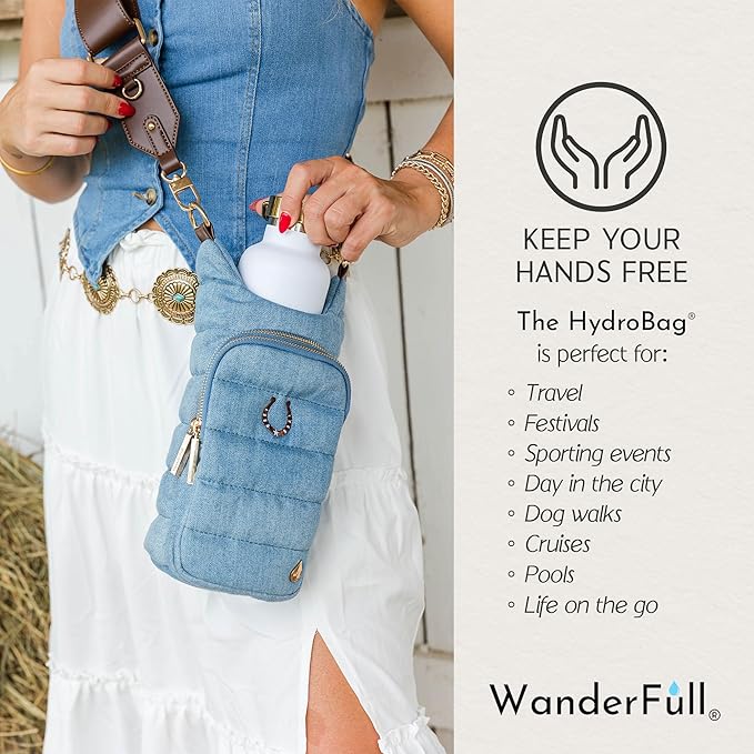 WanderFull® Original HydroBag® Collection, Water Bottle Holder, Gift for Women, Mom, Girlfriend, w/Strap & Phone Pocket, Hands-Free Crossbody Water Bottle Bag