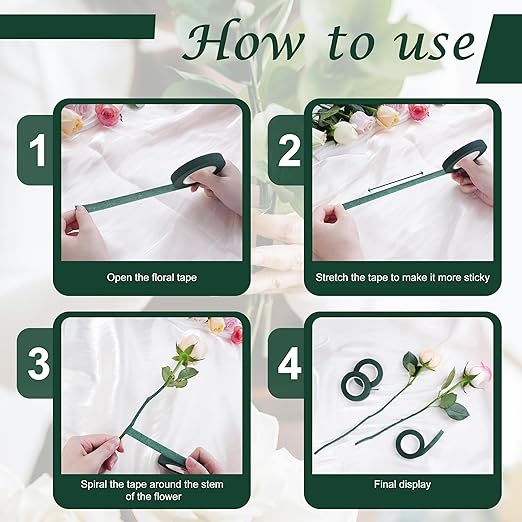 DF DUALFERV 12 Rolls Dark Green Floral Tape Stem Wrap, 1/2" Wide Flower Tape - Image 3
