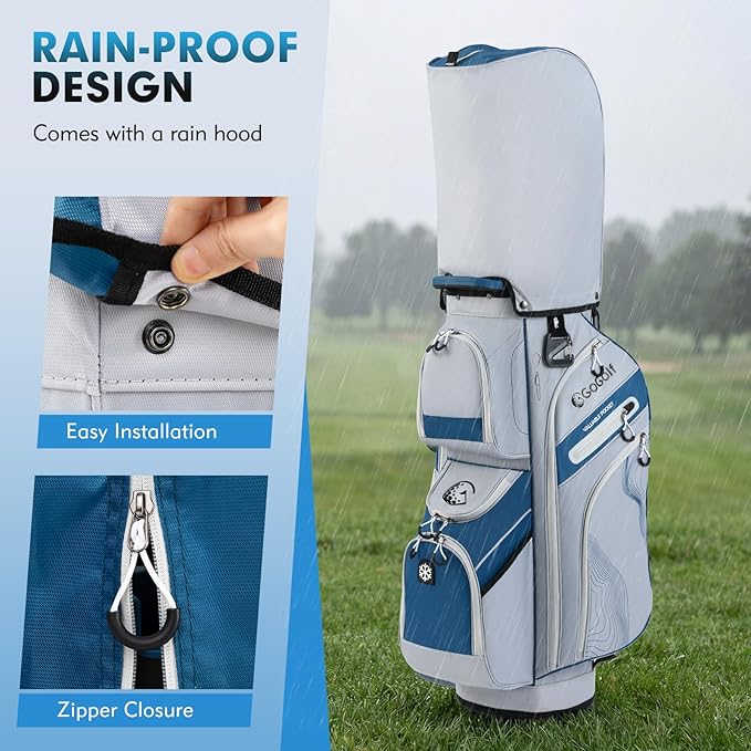 Tangkula Golf Cart Bag with 14-Way Full Length Dividers, 6 Molded Lock Top Golf Club Bag with 11 Pockets, Cooler Bag, Padded Strap, Handles, Umbrella Holder & Rain Hood