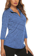 Koscacy Women's 3/4 Roll Sleeve Golf Tennis Polo Shirts UPF50+ Half Zip Dry Fit Workout Tops Athletic Shirt
