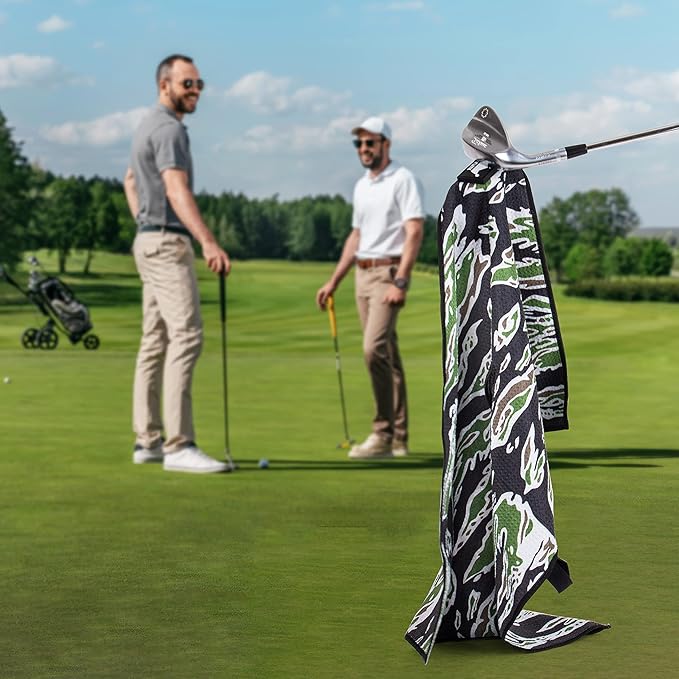 RYL/T Magnetic Golf Towel with Center Cut and Loop Attachment, Strong Magnet Attaches to Anything Metallic, Perfect Golf Bag or Cart Accessory