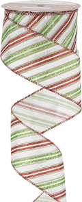 MEEDEE Red and Green Diagonal Striped Ribbon 2.5 Inch White Satin by MEEDEE