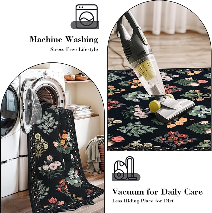 Wonnitar Floral Print Rug for Living Room, Ultra-Thin Non Slip Stain Resistant - Image 4