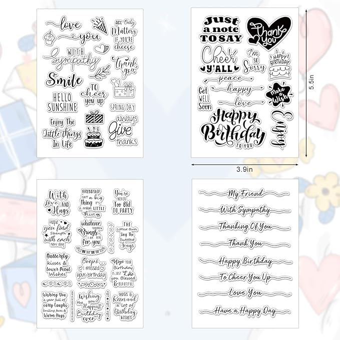 Whaline 4 Sheets Sentiment Words Clear Stamps Greeting Words Happy Birthday - Image 2