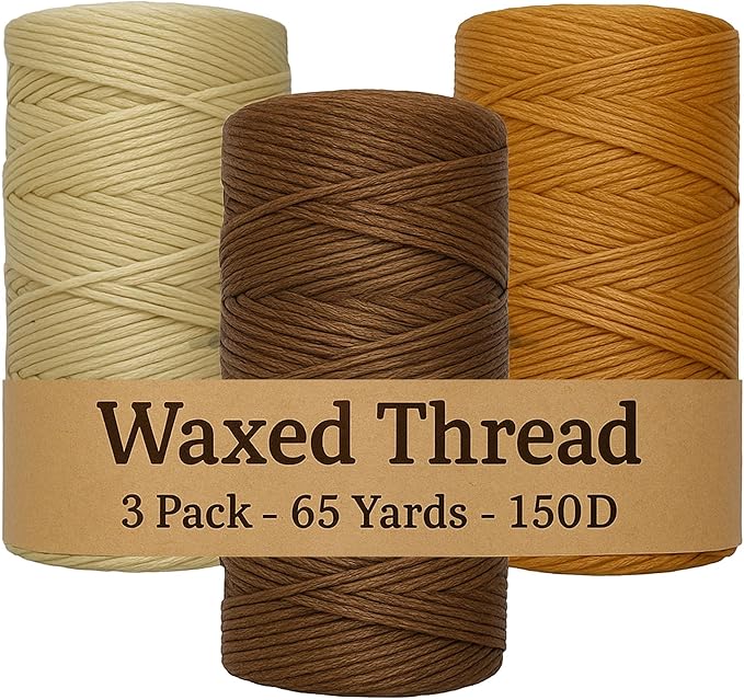 Waxed Thread 3X Wax Thread, 65 Yardx0.8mm Wax String, 150D Waxed Leather String by Kraftex