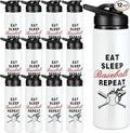 Hushee 12 Pcs 25 oz Baseball Water Bottles Bulk Aluminum Sport Bottles with Leakproof Lid Baseball Gift for Team Men Players Fan Coach(Eat Sleep)