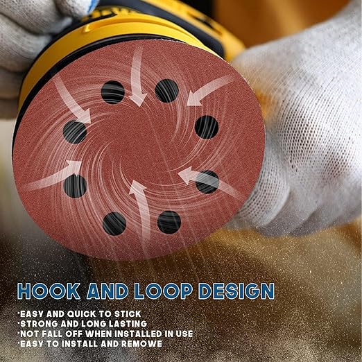 5 Inch 8 Hole Sanding Discs, Round Aluminum Oxide Sand Paper Discs - Image 5