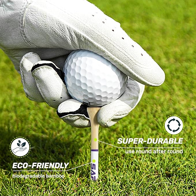 SAPLIZE Bamboo Golf Tees Pack of 100 or 150, Four Size Options (3-1/4", 2-3/4", 2-1/8", 1-1/2"), Stable and Reliable Golf Tees, Available in Natural Color