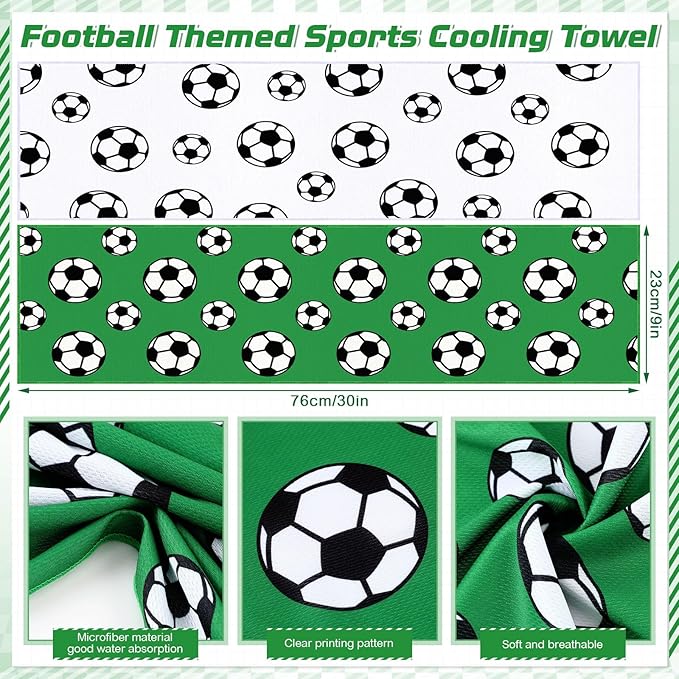 FuWeave 12 Pcs Sports Cooling Towels Baseball Basketball Softball 30 x 9 Inch Breathable Soccer Football Volleyball Microfiber Ice Towel Fast Drying for Party Favors Team Gift(White, Soccer)