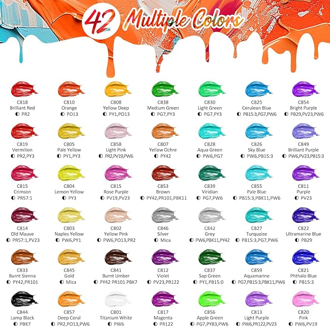 Caliart Acrylic Paint Set with 12 Brushes, 42 Colors Art Craft Paints Gifts - Image 2