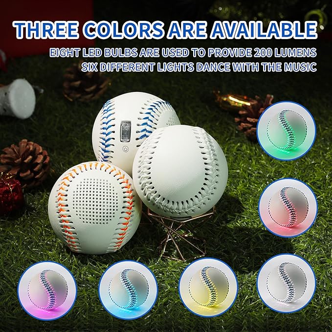 Glow Baseball Bluetooth Speaker，Portable Sports Gift for Fans, Waterproof Outdoor Speaker with Party Lights.